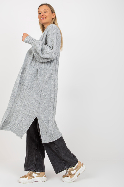 Pilkas maksi megztinis su kišenėmis...