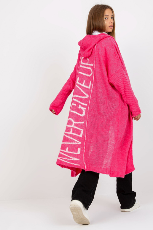 Rožinis laisvas megztinis su gobtuvu...