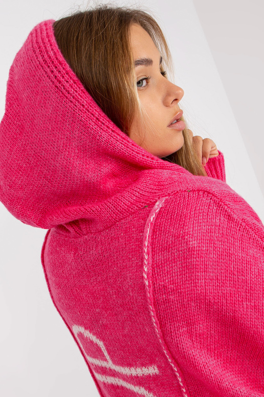 Rožinis laisvas megztinis su gobtuvu...