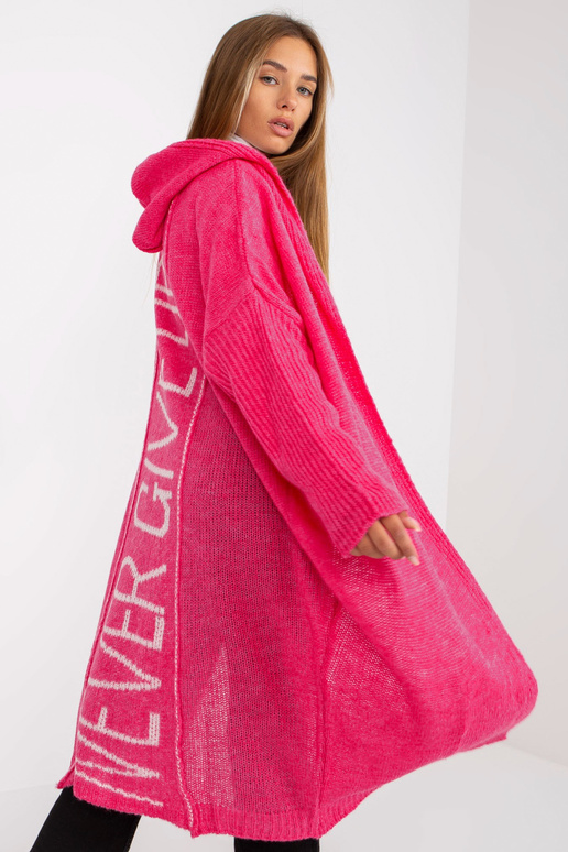 Rožinis laisvas megztinis su gobtuvu...