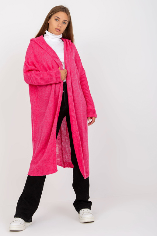 Rožinis laisvas megztinis su gobtuvu...