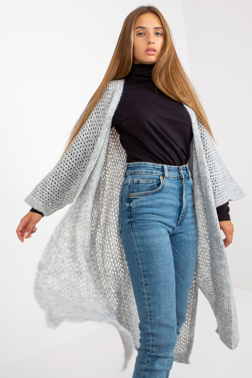 Pilkas ilgas ažūrinis megztinis su...