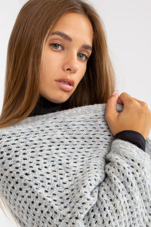 Pilkas ilgas ažūrinis megztinis su...