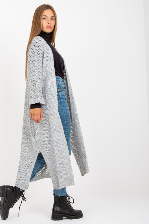 Pilkas ilgas ažūrinis megztinis su...