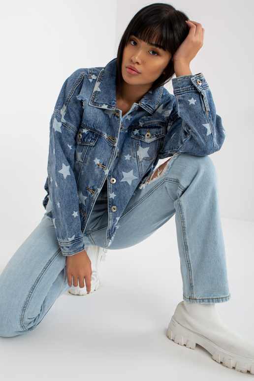 Mėlyna moteriška džinsinė striukė su...