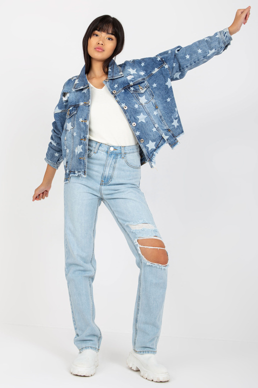 Mėlyna moteriška džinsinė striukė su...