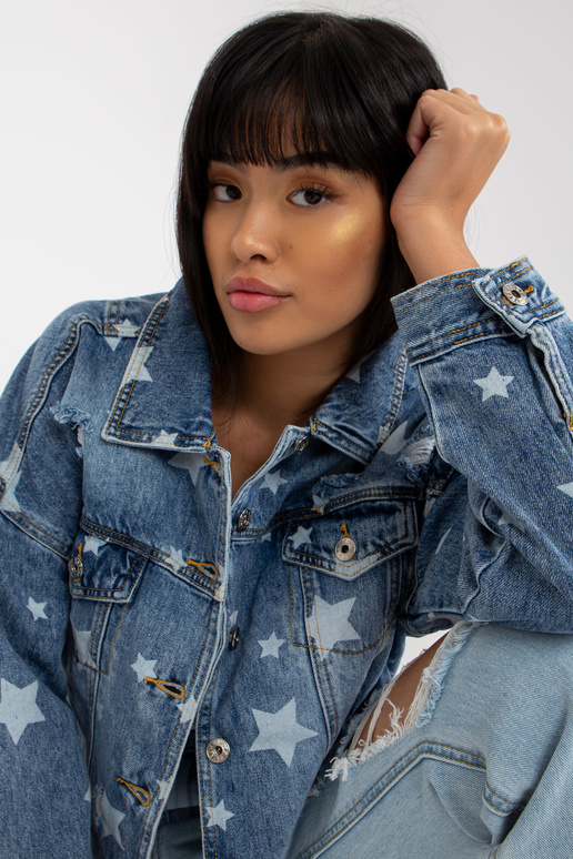 Mėlyna moteriška džinsinė striukė su...