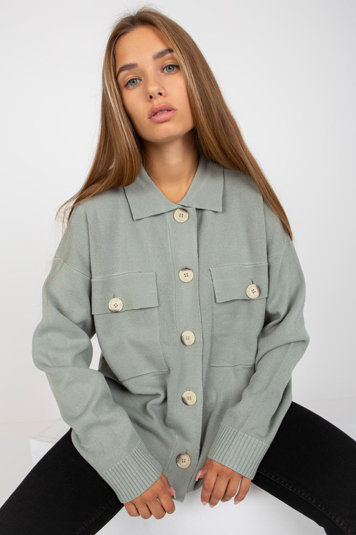 Šviesiai žalias megztinis su apykakle