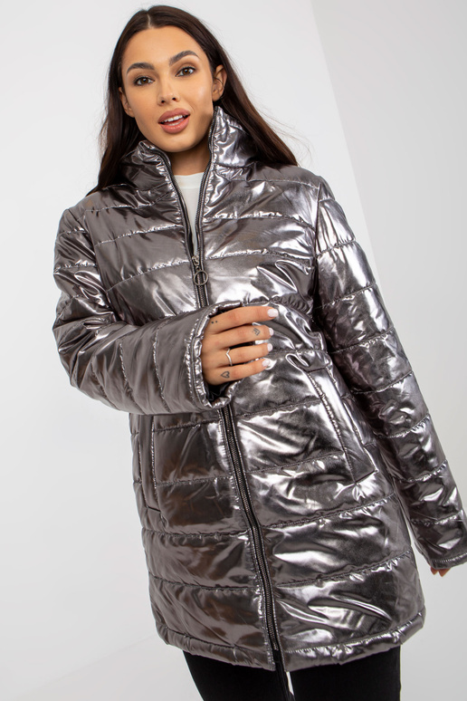 Silberne Damen Steppjacke ohne Kapuze