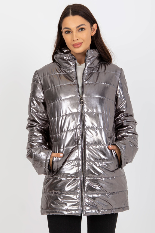 Silberne Damen Steppjacke ohne Kapuze