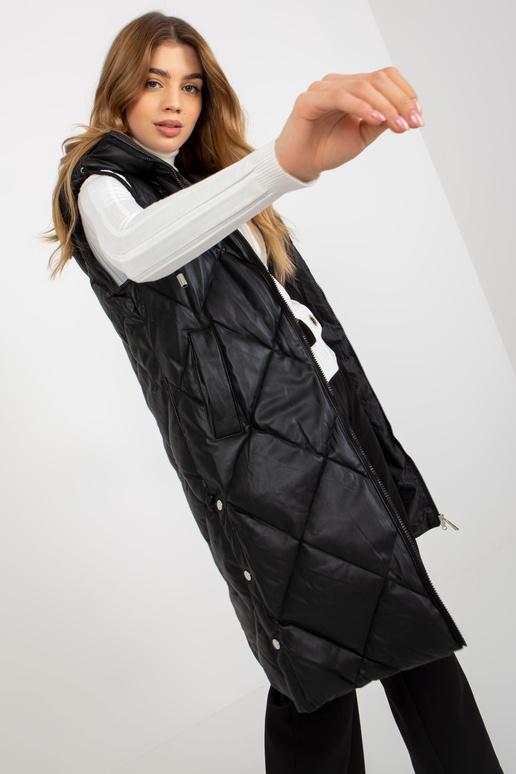 Juoda ekologinės odos ilga liemenė su...