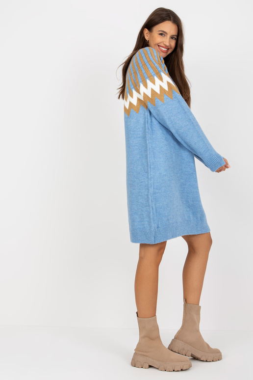 Mėlyna megzta suknelė su geometriniu... Mėlyna megzta suknelė su geometriniu...