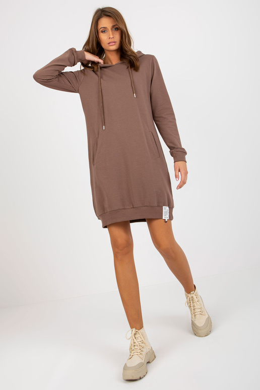 Braunes Basic Sweatshirtkleid su Taschen Braunes Basic Sweatshirtkleid su Taschen