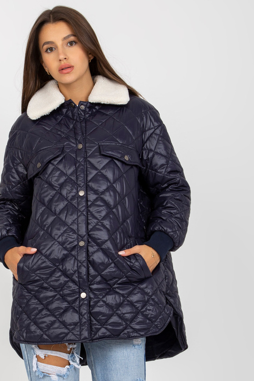 Tamsiai mėlyna dygsniuota striukė su...