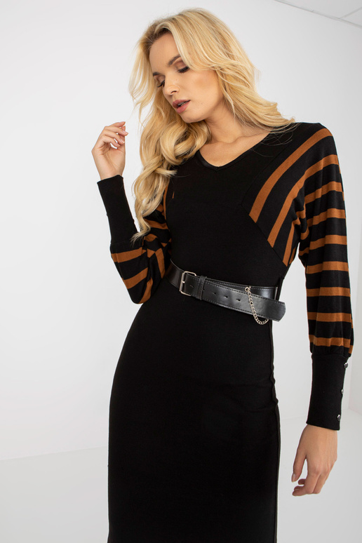 Schwarz-Braunes Midikleid su...