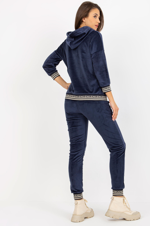 Marineblaues Damen Velours-Set su Hoodie