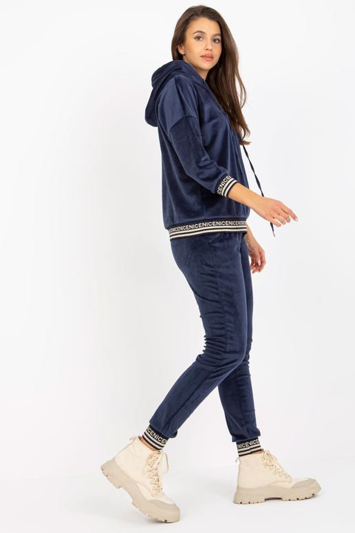 Marineblaues Damen Velours-Set su Hoodie