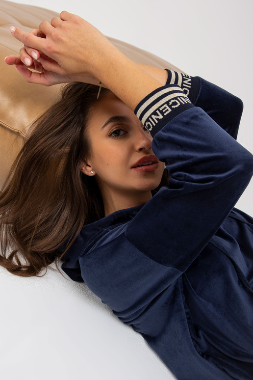Marineblaues Damen Velours-Set su Hoodie
