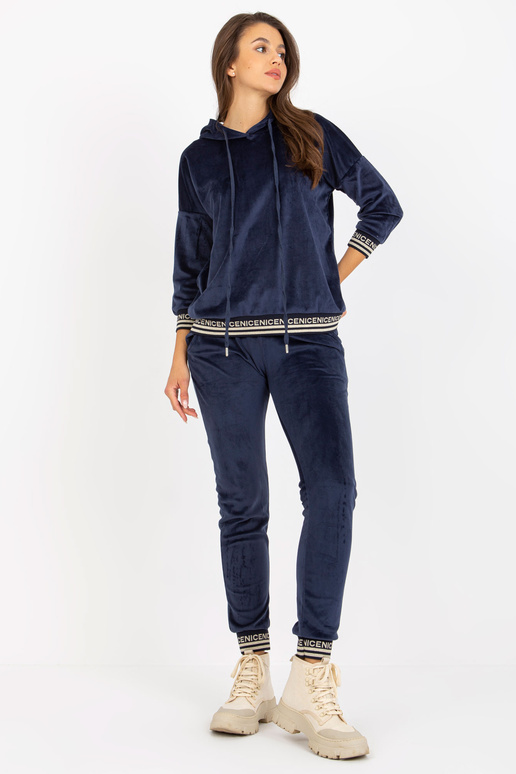 Marineblaues Damen Velours-Set su Hoodie