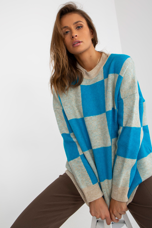 Blau-beiger Oversize-Pullover su...