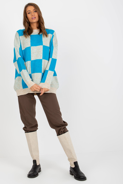 Blau-beiger Oversize-Pullover su...