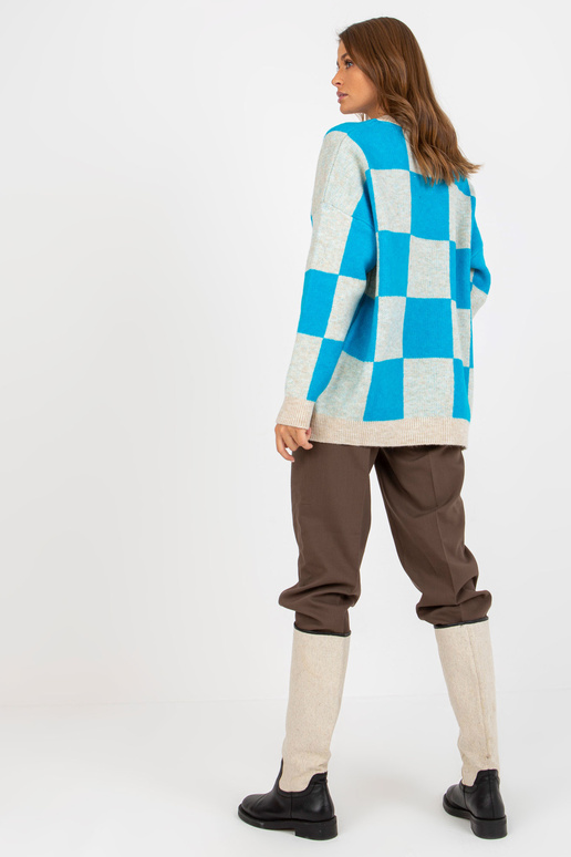 Blau-beiger Oversize-Pullover su...