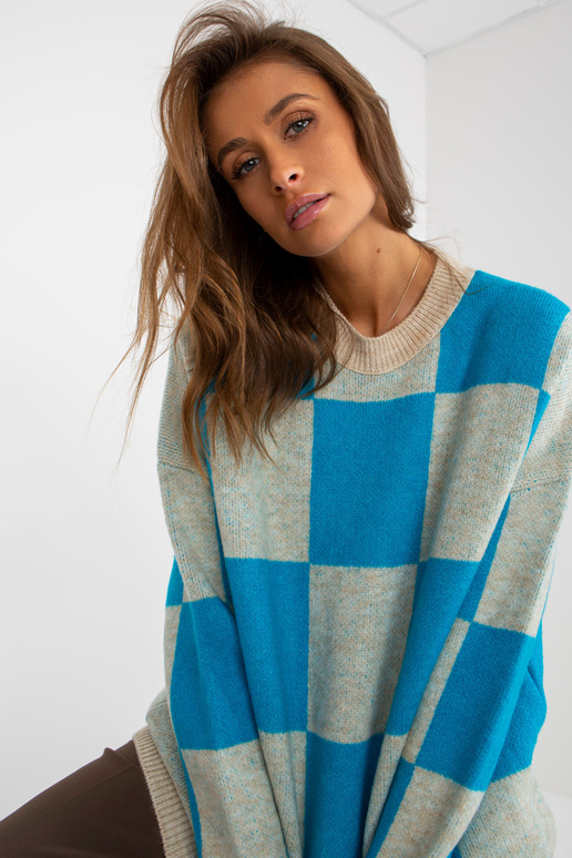 Blau-beiger Oversize-Pullover su...