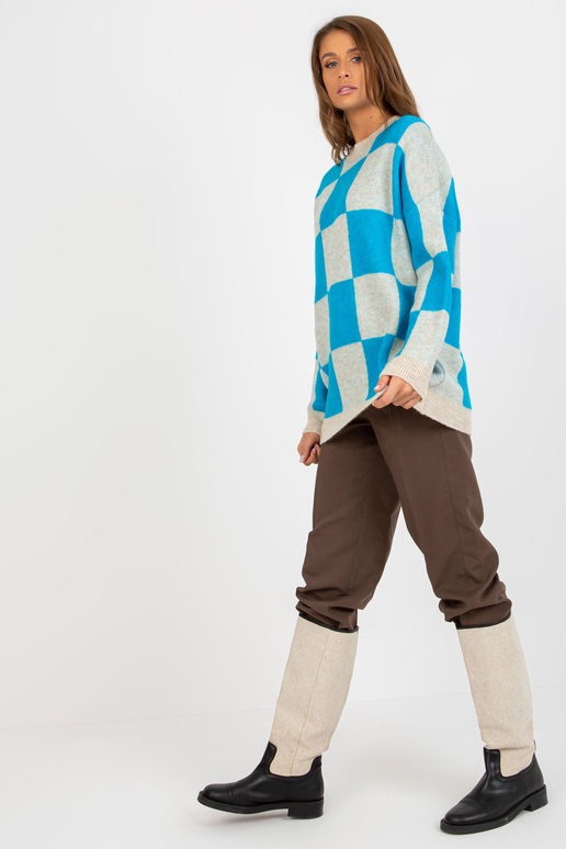 Blau-beiger Oversize-Pullover su...