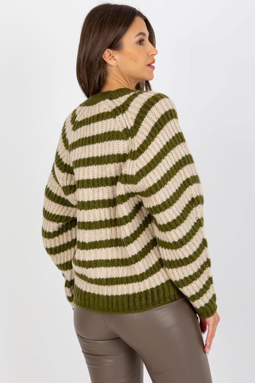 Khaki-Beiger gestreifter megztinis Damen