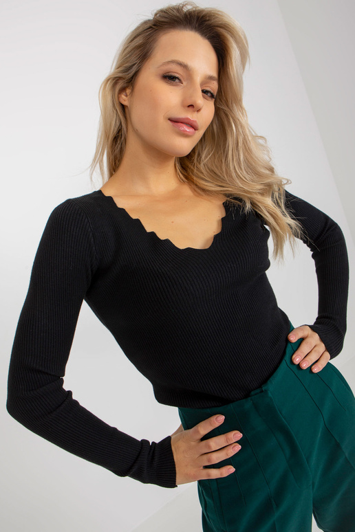 Juodas Plain Stripe klasikinis megztinis