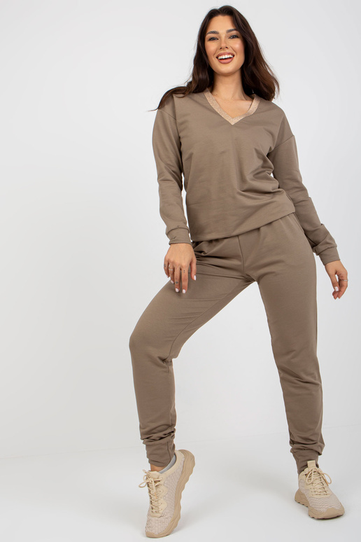 Dunkelbeiges Damen Freizitset mit Hose