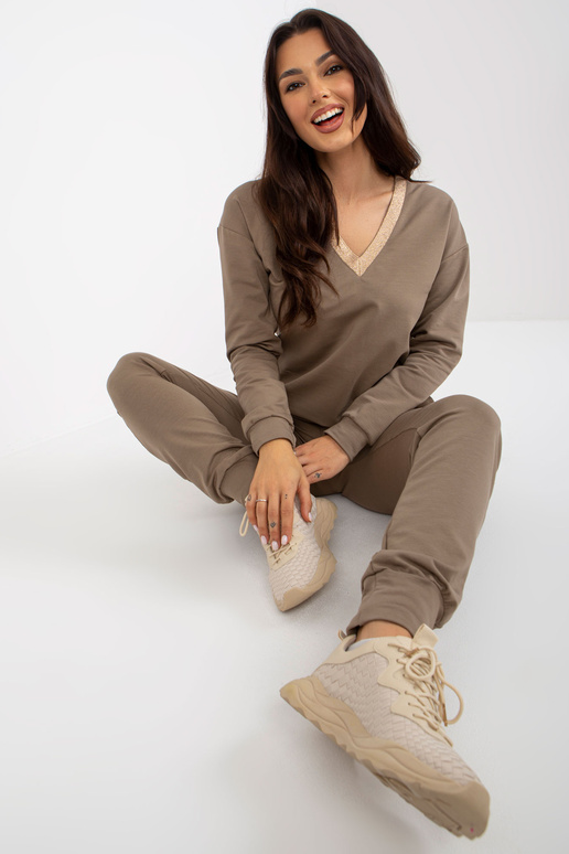 Dunkelbeiges Damen Freizitset mit Hose