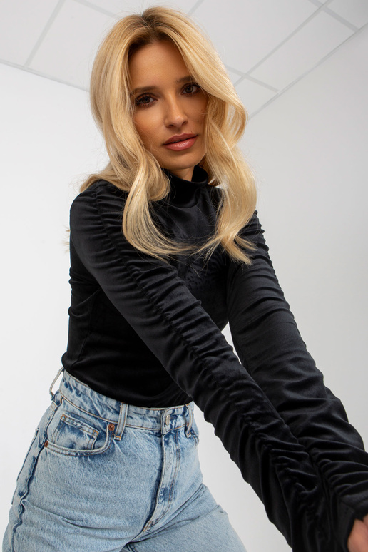 RUE PARIS Czarna bluzka welurowa z...