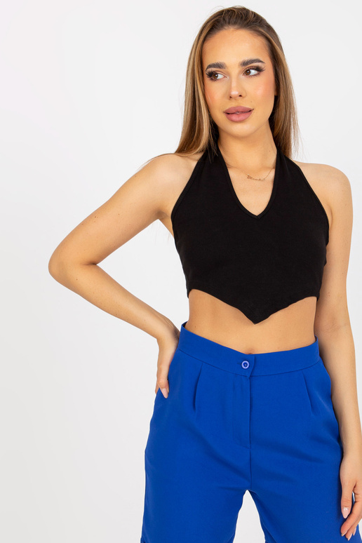 Juodas crop top Basic iš rumbuotos... Juodas crop top Basic iš rumbuotos...