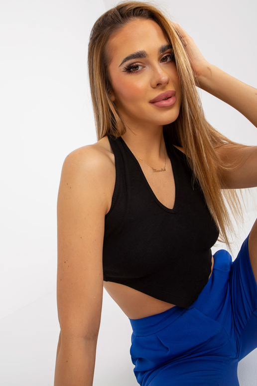 Juodas crop top Basic iš rumbuotos... Juodas crop top Basic iš rumbuotos...