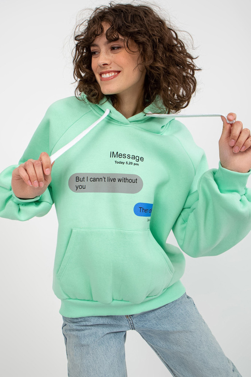 Mėtų megztiniai su dideliu kengūros...