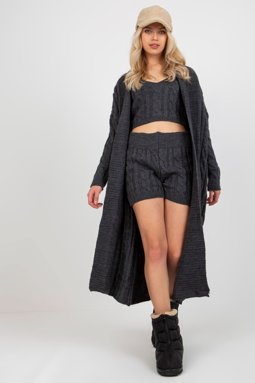 Tamsiai pilkas trijų dalių megztas...