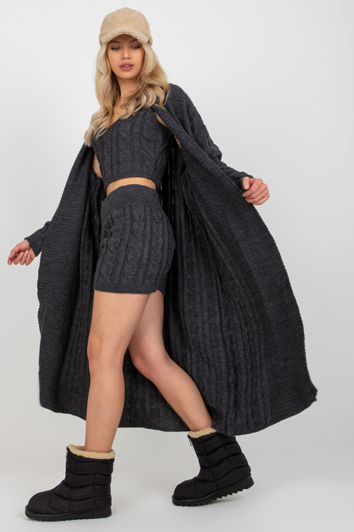 Tamsiai pilkas trijų dalių megztas...