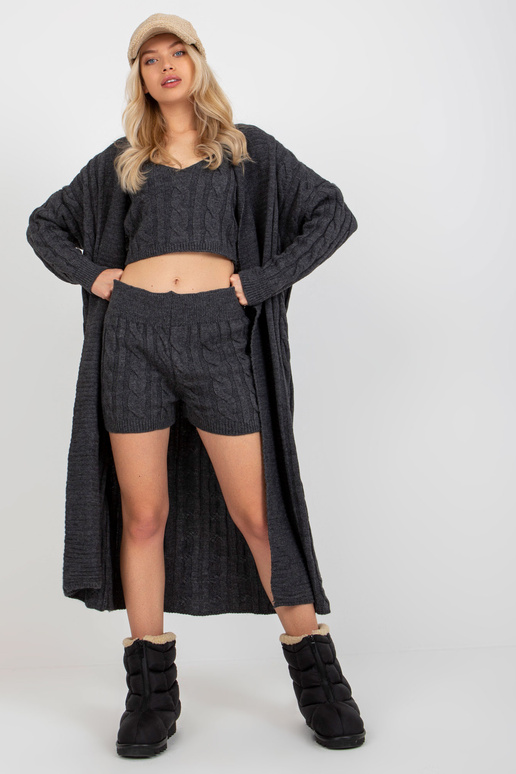 Tamsiai pilkas trijų dalių megztas...