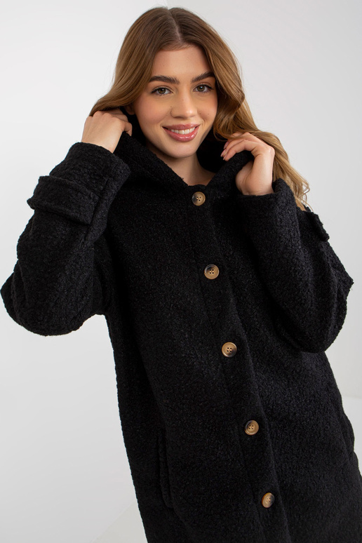 Moteriškas juodas pliušinis paltas su...