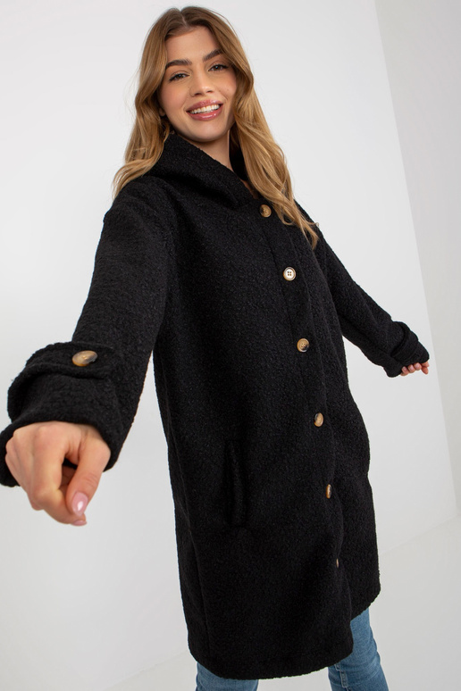 Moteriškas juodas pliušinis paltas su...