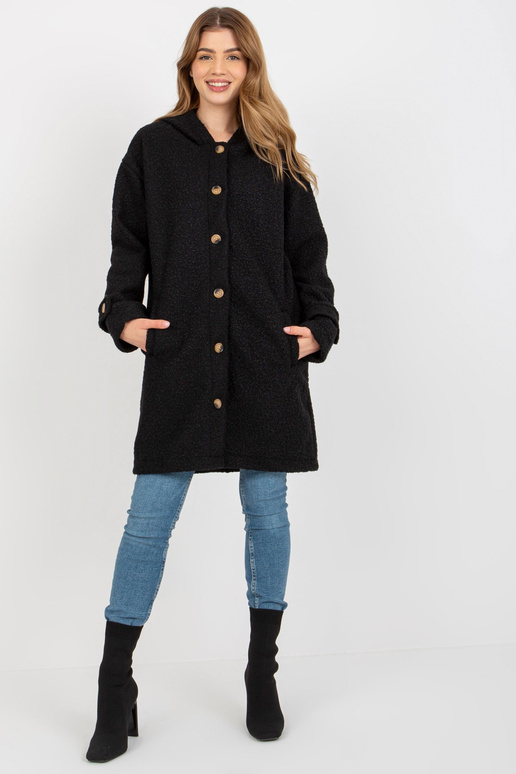 Moteriškas juodas pliušinis paltas su...