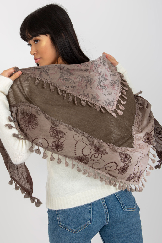 Braun-beiger Schal mit Fransenmuster