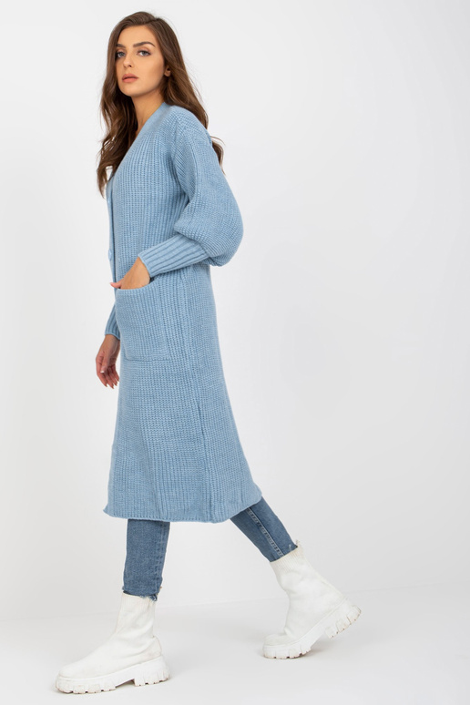 Šviesiai mėlynas ilgas megztinis su...