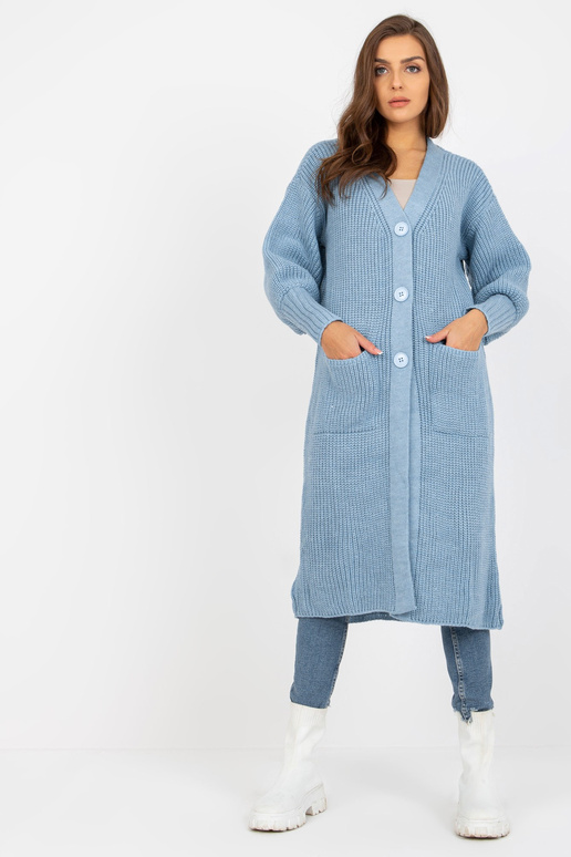 Šviesiai mėlynas ilgas megztinis su...