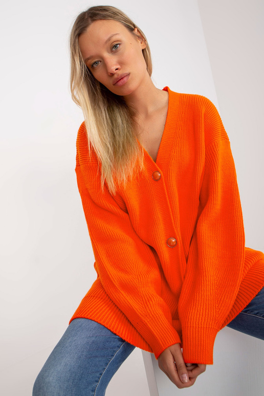 Oranžinis ilgas megztinis su sagomis...