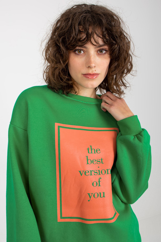 Žalias oversize megztinis su raštu