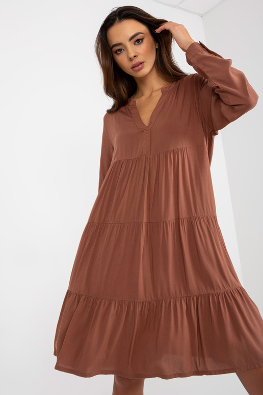 Brązowa boho sukienka z falbaną i... Brązowa boho sukienka z falbaną i...