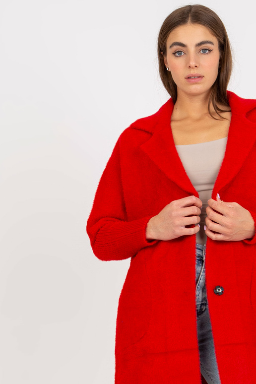 Raudonas moteriškas alpakų paltas su...