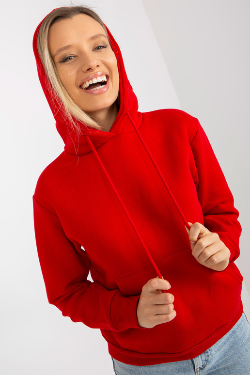 Raudonas bazinis megztinis su gobtuvu...